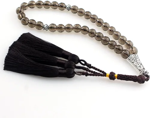 Vista 2 de Muslims Islamic Dhikr Tasbeeh Tasbih - Cuentas de oración, 33 cuentas de cuarzo ahumado de cristal con borla