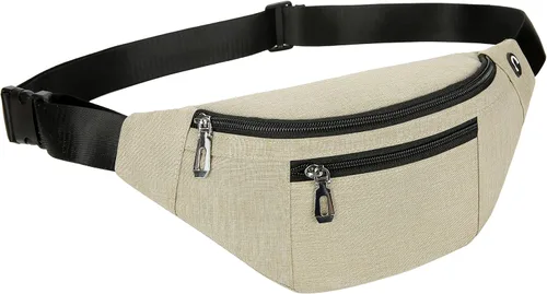 Vista 2 de Riñonera para hombres y mujeres, de moda e impermeable con cinturón ajustable, bolsas de riñonera casuales para correr, deportes, viajes. beige