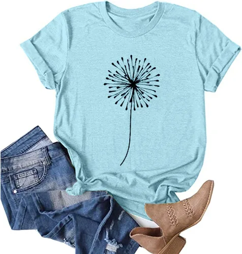 Vista 2 de Blusas de primavera para mujer 2023, camiseta corta con estampado de flores, cuello redondo, blusa holgada