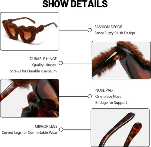Vista 3 de Gafas de sol de piel para mujer, con forma de corazón, gafas de sol de moda, para fiesta de Halloween