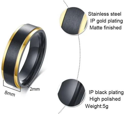 Vista 2 de Juego de anillos a juego personalizados para parejas para él y ella, anillos de promesa para parejas, anillos de boda de acero inoxidable negro