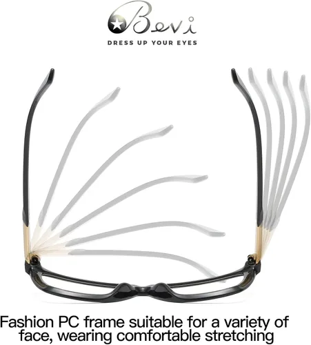 Vista 5 de Bevi Gafas de lectura antifatiga ocular, bloqueo de luz azul, marco cuadrado grande de gran tamaño con bisagra de metal para mujeres y hombres
