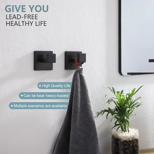 Vista 7 de KOKOSIRI Toallero individual de 32 pulgadas, soporte para toallas de baño, gancho cuadrado para bata de baño, gancho para abrigo, montado