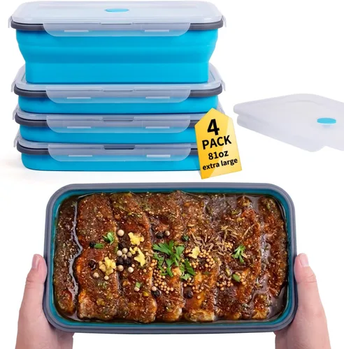 Vista 13 de Recipientes plegables de almacenamiento de alimentos con tapa hermética, 11.8 oz, juego de 4 recipientes pequeños de silicona apilables para la 4