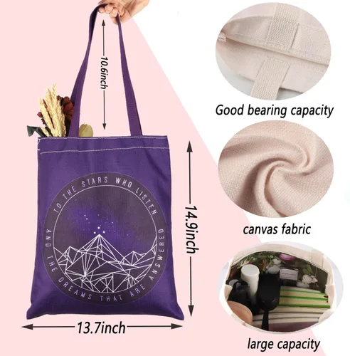 Vista 4 de ENSIANTH Regalo para amantes de los libros inspirado en la ficción, regalo para las estrellas que escuchan Court of Dreams Tote Bag Bookish Gift