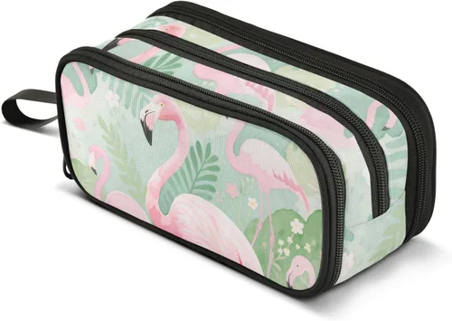 Vista 8 de Nylon Pencil Bag School Supplies Jungle Animal Flamingo Pink Green Big Capacity Pencil Case With Zipper Stationery Organizer for Preppy School