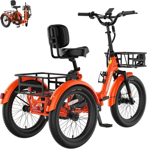 Vista 19 de MOONCOOL Triciclo eléctrico plegable para adultos, E-Trike de aluminio de 20 pulgadas con función de marcha atrás y opciones de largo alcance, Plata