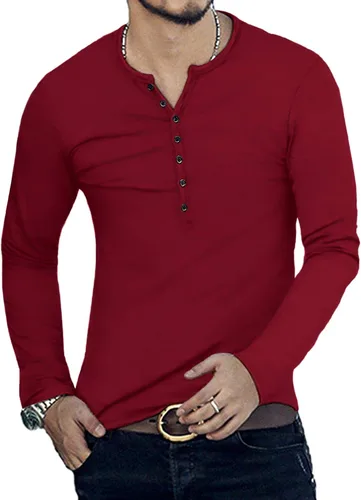Vista 3 de YTD Camiseta básica Henley de manga larga para hombre