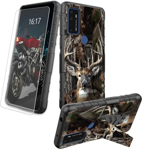 Vista 84 de Funda para AT&T Maestro Max 2021/Cricket Ovation 2 con protector de pantalla de vidrio templado, funda resistente con función atril integrada