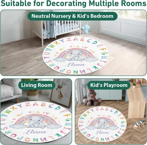 Vista 6 de Alfombra de juego para bebé con nombre personalizado: alfombra de área personalizada con diseño del alfabeto para bebé, niña y niño, alfombra
