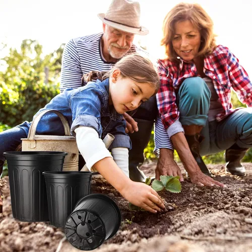Vista 4 de FoldTier 300 macetas de 2 galones y 1 galón para plantas de vivero, macetas de plástico flexible a granel con orificio de drenaje, etiqueta