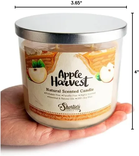 Vista 3 de Apple Harvest Vela Natural de 3 Mechas Altamente Perfumada, Aceites de Fragancia Esenciales, 100% Soja, Libre de Ftalatos y Parabenos, Combustión