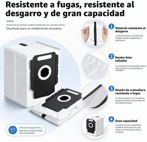 Vista 7 de Bolsas de vacío reutilizables para todos los iRobot Roomba I & S & J Series Clean Base, paquete de 3, cremallera