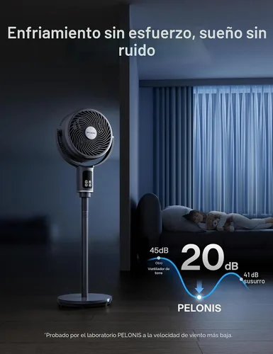 Vista 4 de PELONIS AeroFan, Ventilador de pie para dormitorio – Ventilador de pie con control remoto, ventilador oscilante, pantalla LED, 9 velocidades, 20dB
