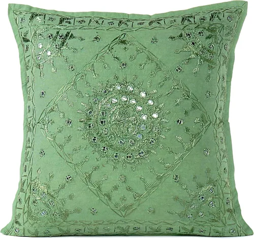 Vista 14 de Funda de cojín decorativa bohemia bordada con espejos, hecha a mano para sofá, dormitorio, sala de estar (negro, 16 x 16 pulgadas)
