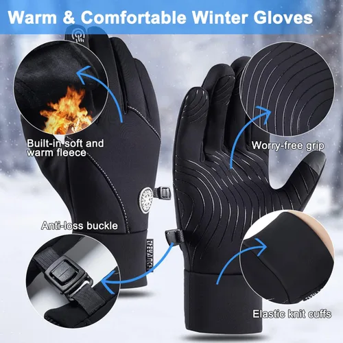 Vista 2 de Artelaris Guantes de invierno para hombres y mujeres, guantes térmicos resistentes al viento con pantalla táctil, guantes deportivos cálidos