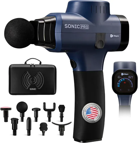 Vista 8 de Lifepro SonicPro Pistola de masaje muscular de percusión con calor, 9 cabezales Negro
