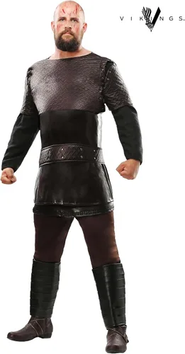 Vista 6 de Ragnar Lothbrok Viking Costume For Men Tunic With Embossed Faux Leather Pieces Plus Pants, Boot Tops, And Belt