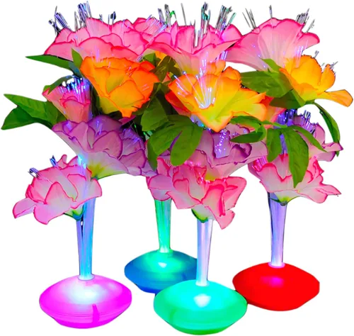 Vista 4 de Centro de mesa de flores de fibra óptica, cambio de color LED, flores sintéticas de poliéster transparente