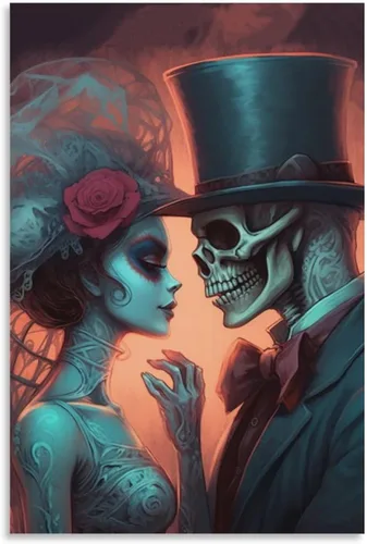 Vista 33 de HHGaoArt Lienzo gótico para pared, póster de fantasmas de Halloween, imagen espeluznante en lienzo