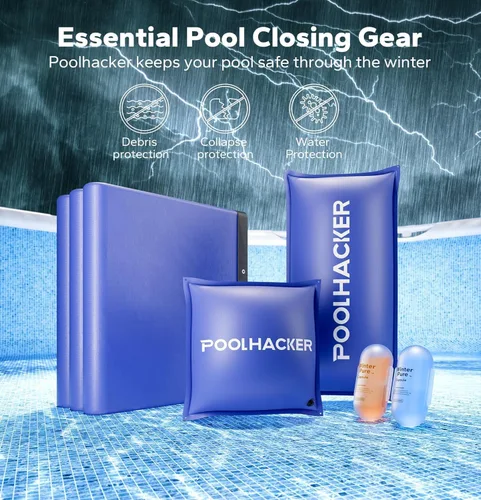 Vista 5 de POOLHACKER - Cubierta de piscina de invierno de 12 pies, redonda, 12 pies sobre el suelo, cubierta de piscina 420D extragruesa con extensión