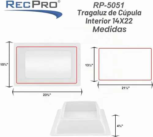 Vista 4 de RecPro RV Interior Skylight Dome 14 x 22 pulgadas Reemplazo universal transparente