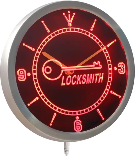 Vista 2 de ADVPRO nc0316-b Reloj de pared LED con letrero de neón para propietario de cerrajería