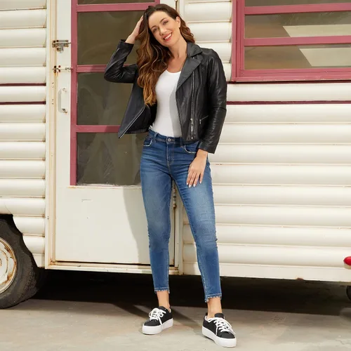 Vista 2 de JABASIC Zapatos deportivos de plataforma con cordones para mujer, cómodos, informales, a la moda, para caminar