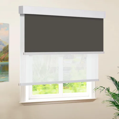 Vista 8 de Persianas enrollables dobles para ventana, persianas dobles marrones, opacas y filtrantes de luz con cenefa, persianas de ventana de día y noche