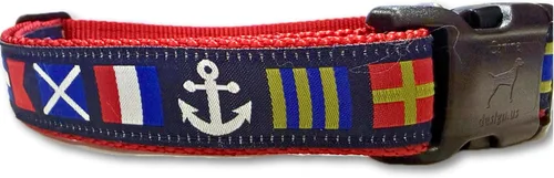 Vista 7 de Collar de perro mediano de 13-19 pulgadas ancla náutica azul rojo collar ajustable hecho a mano USA