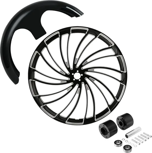 Vista 104 de TCMT Llanta de rueda delantera de 21", buje de rueda de brida de doble disco con guardabarros delantero negro sin pintar, compatible con modelos