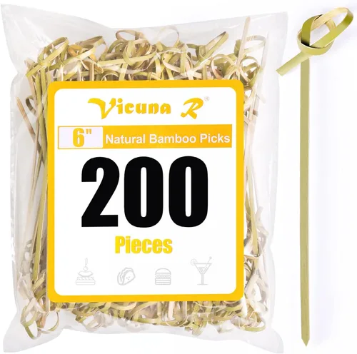 Vista 8 de 1200 piezas de palillos de cóctel de bambú, palillos de dientes elegantes para aperitivos, palos de cóctel de 4.13 pulgadas con nudo para bebidas