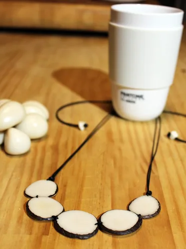 Vista 4 de Tagua Necklace Chips in Natural Ivory White Handmade Fairtrade, Adjustable Lightweight by Florama Natural Jewelry