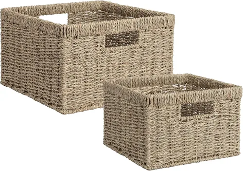 Vista 26 de StorageWorks Cesta de mimbre con asa, cestas de almacenamiento de mimbre para organizar, cestas de almacenamiento decorativas para estantes, cuerda