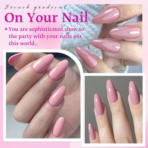 Vista 5 de 240 uñas postizas de color rosa gelatina, uñas postizas medianas con Rosado jalea