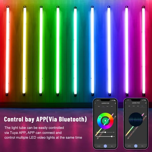 Vista 6 de P120 RGB luz de fotografía portátil, control de aplicación 1350 lúmenes LED video luz varita 360 ° a todo color 12 modos de iluminación CRI≥95 IP68