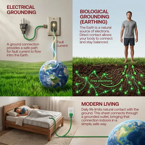 Vista 2 de Sábana de cama, sábana de tierra, sábana bajera ajustable de algodón orgánico para cama, 95% algodón orgánico, 5% fibra plateada con cable