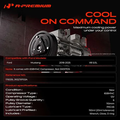 Vista 2 de A-Premium Compresor A/C con embrague compatible con Ford Mustang 5.0L 2018-2021