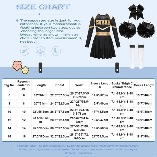 Vista 7 de TSSOE Uniforme de animadora para niñas, vestido de leotardo de manga larga, traje de animadora líder