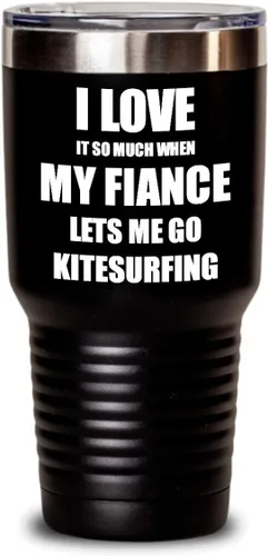 Vista 8 de EzGift Funny Kitesurfing Tumbler Gift Idea For Fiancee I Love It When My Fiance Lets Me Sport Lover Joke Insulated Cup With Lid Black 20 Oz