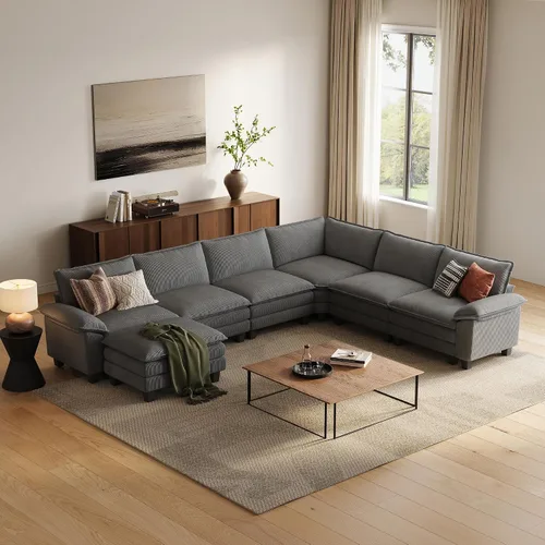 Vista 37 de LINSY HOME Cloud Sofa - Silla decorativa con tumbona otomana para interiores, sofá de pana perfecta para sala de estar, apartamento, oficina, beige