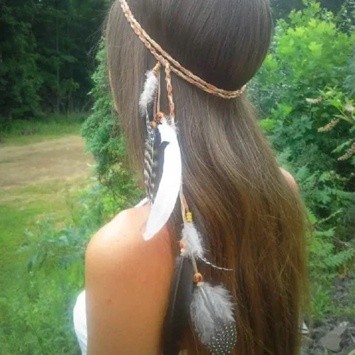 Vista 2 de Diadema de plumas hippie india boho aros de pelo borla bohemia tocado gorras para mujeres niñas niños diadema diadema diadema banda para el pelo