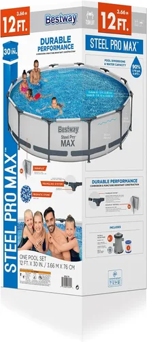 Vista 7 de Bestway Steel Pro MAX - Piscina sobre el suelo (12 pies x 30 pulgadas) Piscina familiar redonda para patio trasero al aire libre con forro