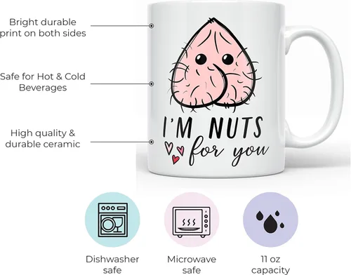 Vista 2 de YouNique Designs Taza con texto en inglés "I Nuts about You", taza de café de aniversario para hombres, taza de cumpleaños para novio, novia