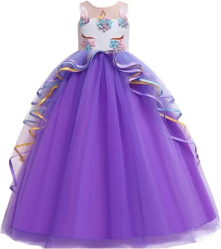 Vista 9 de REXREII Vestido de tul sin mangas para fiesta de unicornio para niñas, disfraz de carnaval, princesa, cumpleaños, Navidad, vestido largo