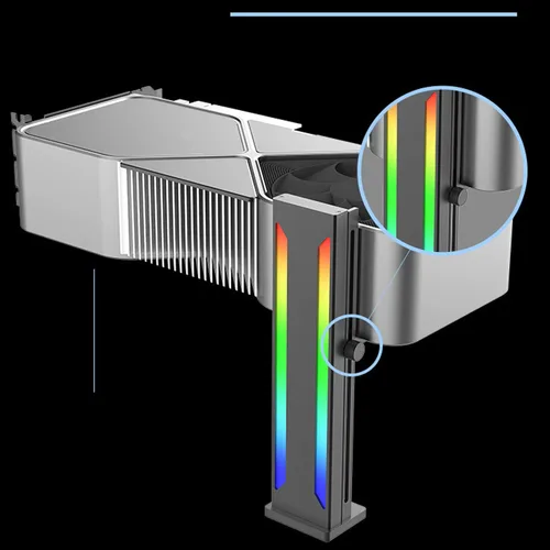 Vista 6 de Soporte de GPU, soporte para tarjeta gráfica, soporte de GPU de 5 V, 3 pines, ARGB, soporte de funda para tarjeta de video, con base magnética