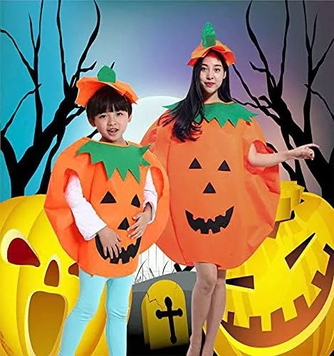 Vista 2 de Disfraces de Halloween, 7 piezas, disfraz de calabaza para niños y adultos, disfraz de calabaza para adultos y niños, ropa de fiesta de cosplay