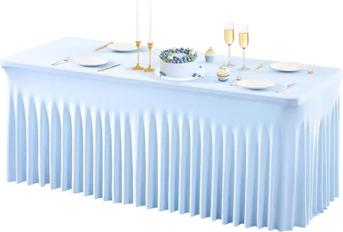 Vista 41 de PARTISKY - Mantel de elastano negro para mesas rectangulares de 4 pies, cubierta de mesa elástica para mesas plegables, bodas, fiestas, banquetes