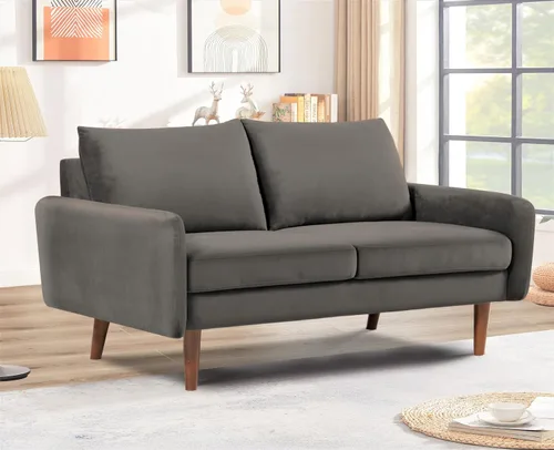 Vista 5 de Container Furniture Direct Kent Sofá biplaza de terciopelo para salas de estar modernas y espacios compactos, cómodo sofá de 2 plazas, muebles