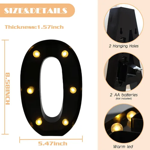 Vista 2 de Números de marquesina LED, números iluminados 2025 para fiestas, letras pequeñas iluminadas, número iluminado a pilas para cumpleaños o decoración
